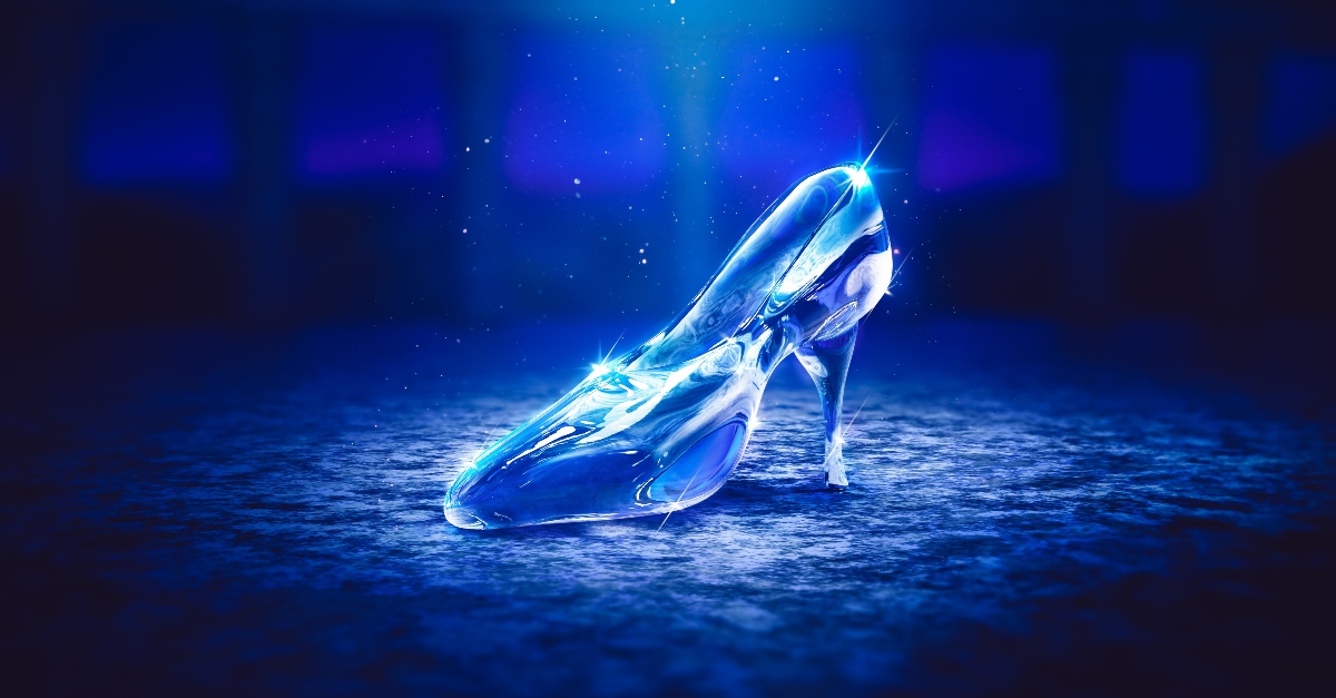 3D Render of Cinderella's glass slipper on the castle floor